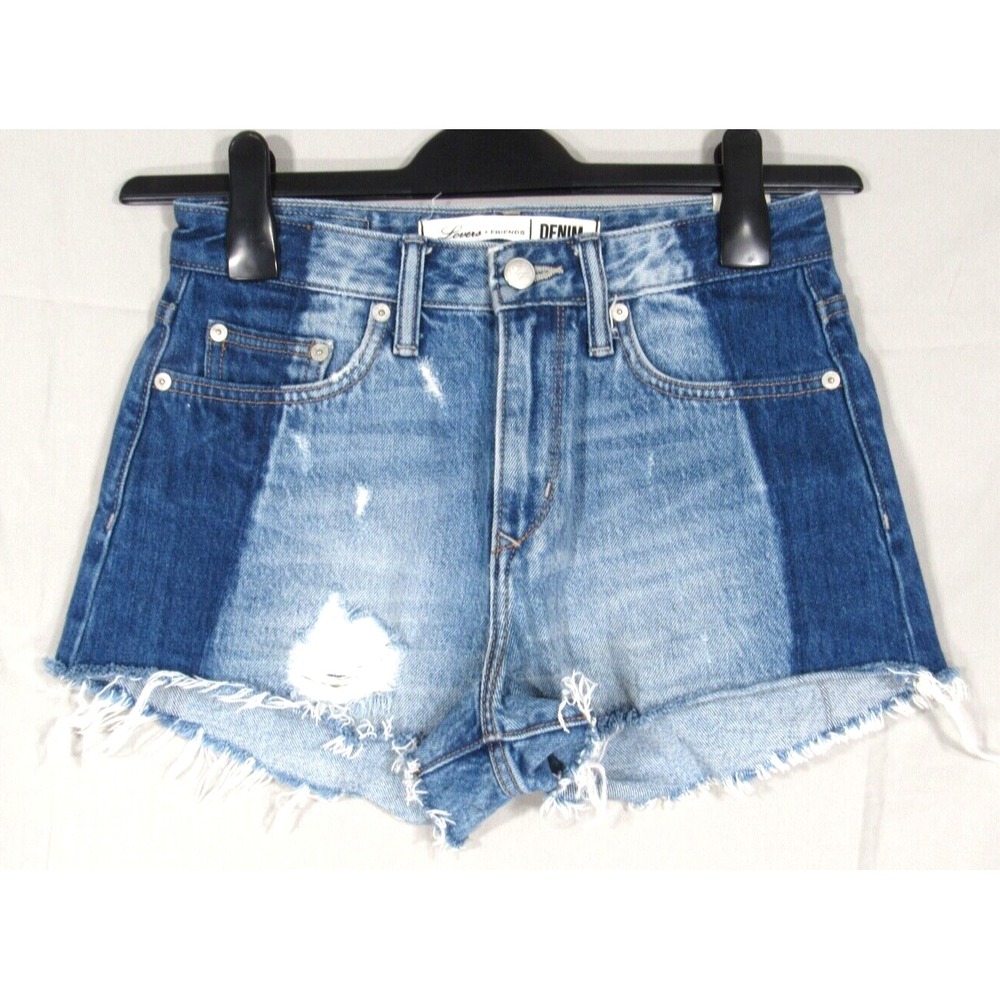 LOVERS+FRIENDS Jack DESTROYED 2-Toned COTTON DENIM Frayed CUT-OFF Jean Shorts 25